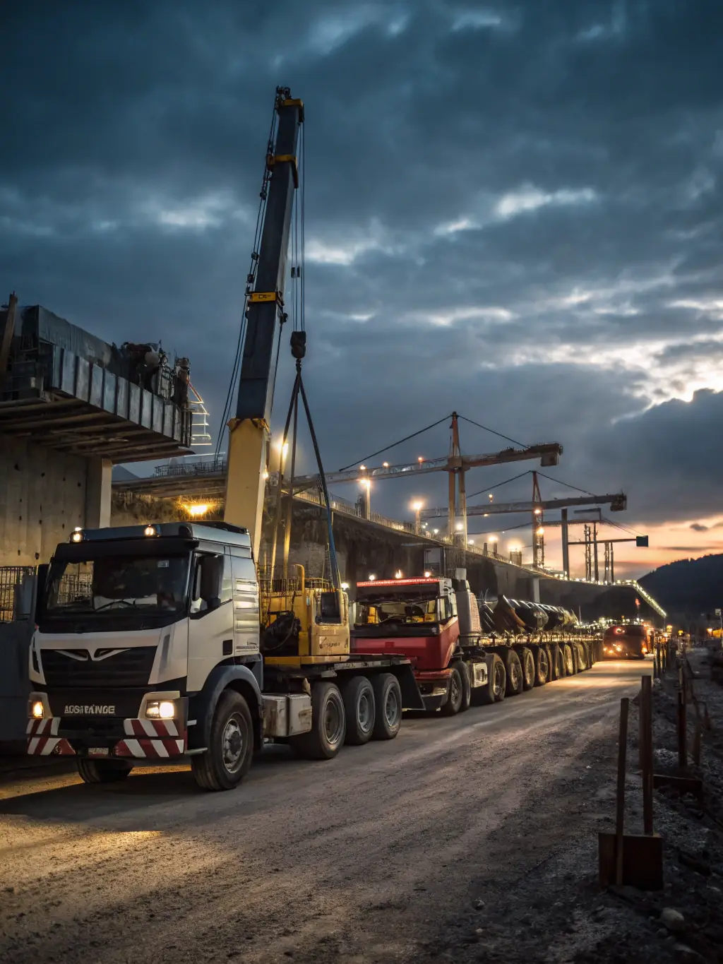 A picture of a Sargaalsare truck carrying construction materials, such as lumber and cement bags, on a sunny day.